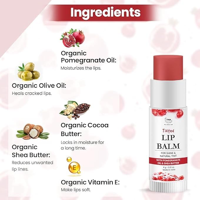 TNW-THE NATURAL WASH POMEGRANATE MULTIPURPOSE TINTED LIP BALM FOR DRY & CHAPPED LIPS- RED, 6G | 100% NATURAL RED TINT ADD GLOSSY SHEEN ON LIPS FOR LONG-LASTING WITH SHEA BUTTER & VITAMIN E - Image 4